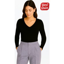 Novelle V Yaka Uzun Kol Fitilli Bluz