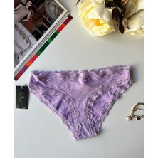 Intive Lingerie Arlet Kadın Pamuklu Rahat Günlük Kullanım Dantelli Slip/külot (Lila-Gül Kurusu- Krem)