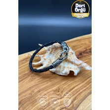 Balzamin Design Erkek Deri Örgü Bileklik – Paslanmaz Çelik Kanca Tasarım Bileklik