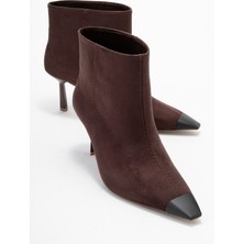 Luvi Rassel Kahverengi Süet Mat Burunlu Kadın Ince Topuklu Bot