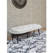 Zafir Ufo Oturak Bench - Siyah Boyalı Sivriltme Ayak - Oturak - Bench - Puf - Yatak Ucu Pufu Krem Renk 100 x 50 Boyut/ebat