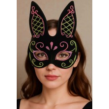 Zero Land Techmrt Siyah Renk Pembe Gold Simli Siyah Süet Kaplama Tavşan Maskesi 18X16 cm