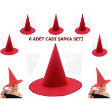 Zero Land Techmrt Kırmızı Renk Keçe Cadı Şapkası Yetişkin Çocuk Uyumlu 6 Adet