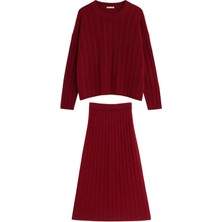 Mixray 6960 Kadın Saç Örgülü Yumuşak Dokulu Triko Alt Üst Takım Bordo