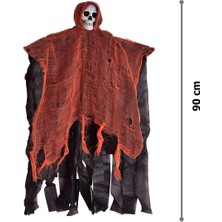 Zero Land Techmrt LED Işıklı Kahkaha Atan Sesli Sensörlü Ürpertici Kuru Kafa Korku Hayalet Saçaklı Dekor 90X50 cm