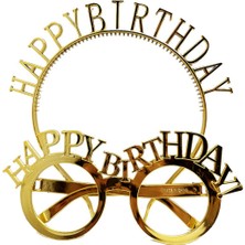 Zero Land Techmrt Happy Birthday Yazılı Taç ve Happy Birthday Yazılı Gözlük Seti Altın Renk