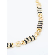 Pastelastore Tigres Siyah Mine ve Zirkon Taşlı Altın Kaplama Bileklik