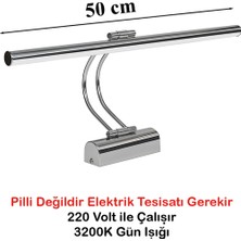 Goes Flüt LED Aplik 50 cm 3200K Gün Işığı | Modern Duvar Aydınlatma | Enerji Tasarruflu Banyo, Tablo ve Çalışma Masası Lambası (Krom)