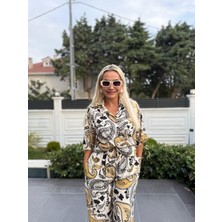 Muna Boutique İthal Şal Desen Kısa Kollu Gömlek Pantolon Alt Üst Takım