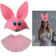 Zero Land Techmrt Tavşan Kostümü Pembe - 23 Nisan Tavşan Şapka ve Tütü Etek Seti 2 Parça