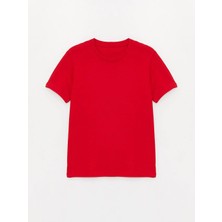 Ho'okipa Baby Unisex Çocuk Kırmızı Regular Fit Düz Kesim Bisiklet Yaka Basic Düz %100 Pamuk Kısa Kollu Baskısız Tişört T-Shirt