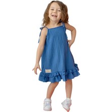 Zeyland Kız Çocuk Elbise | Indigo Renk Fırfırlı Askılı Tasarım | Günlük & Özel Günler Için