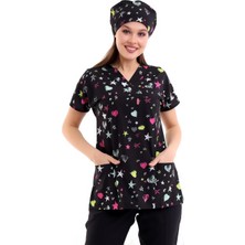 Yarasa Kol Dijital Unisex Desenli Üst - 6506 Siyah Yıldız Kalp