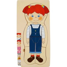 OMZ Woody Oyna Öğren Katmanlı Insan Vücudu Ahşap Puzzle 4 x 7 Parça Kız Erkek Çocuk Oyuncak Eğitici Oyun