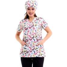 Yarasa Kol Dijital Unisex Desenli Üst - 6527 Beyaz Kelebek