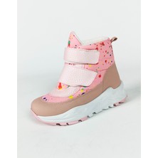 Gdt Ayakkabı Pembe Renk Nokta Renk Desenli Su Geçirmez Çift Cırtlı Çocuk Bot