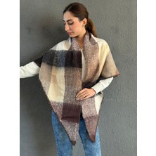 Gönülden Tasarım Yumuşak Ekose Üçgen Tığ Oyalı Kadın Şal 200X85 cm