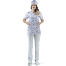 Zarf Yaka Desenli Üst - 4104 Lila Diş