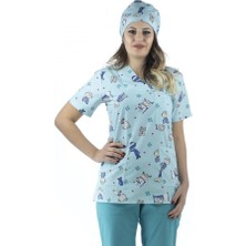 Zarf Yaka Desenli Üst - 3702 Su Yeşili Sağlıkçı