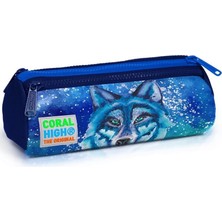 OMZ Coral High Kids Lacivert Mavi Kurt Desenli Üç Bölmeli Kalem Çantası 22043 Kız Erkek Çocuk Oyuncak Eğ