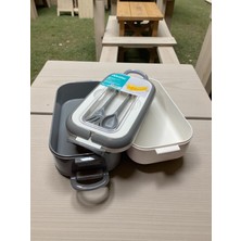 Floria Çatal Kaşık Bölmeli 2 Katlı Yemek Kabı / Sefer Tası - Sızdırmaz Lunch Box Saklama Kutusu | 3 Renk Seçeneği (Gri, Pudra, Sarı) 20X12X12 cm