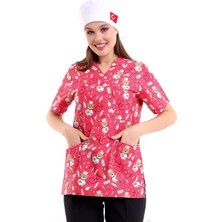 Zarf Yaka Desenli Üst - 3706 Doctor Ayıcık Pembe
