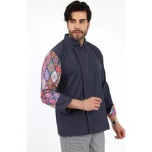 Erkek Likralı Kol Desenli Aşçı Ceket - 6417 Füme Çini