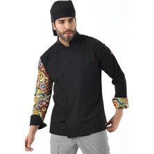 Erkek Likralı Kol Desenli Aşçı Ceket - 6403 Siyah Renkli Daire