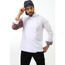 Erkek Likralı Kol Desenli Aşçı Ceket - 6401 Beyaz Çini