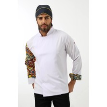 Erkek Likralı Kol Desenli Aşçı Ceket - 6401 Beyaz Renkli Daire