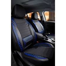 ACK Store Subaru Forester Uyumlu Yarı Deri Oto Koltuk Kılıfı Ön-Arka Set Vera Siyah-Mavi