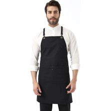 Barista Askılı Önlük Çift Cepli - Siyah