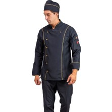 Erkek Aşçı Ceket 01 - Siyah-Sarı Biye