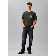 Calvin Klein Bisiklet Yaka Yeşil Erkek T-Shirt LV04RD823GLLG_SS 20S Eu Ck Overlap