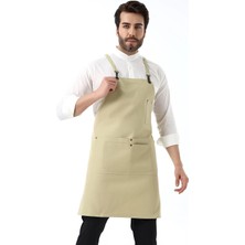Barista Askılı Önlük Çift Cepli - Bej