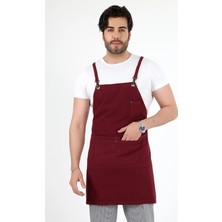 Barista Askılı Önlük Çift Cepli - Bordo