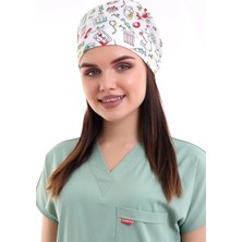 Dijital Unisex Desenli Bone - 6518 Beyaz Sağlık Sembolleri
