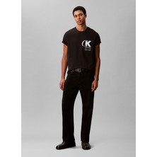 Calvin Klein Bisiklet Yaka Siyah Erkek T-Shirt LV04RD823GUB1_SS 20S Eu Ck Overlap