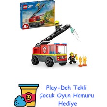 LEGO City Merdivenli Itfaiye Kamyonu 60463-4 Yaş ve Üzeri Çocuklar Için Yaratıcı Oyuncak Yapım Seti, Doğum Günü Hediyesi (82 Parça) + Play-Doh Oyun Hamuru