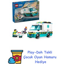 LEGO City Acil Yardım Ambulansı 60451 - Model Araç Seven 5 Yaş Üzeri Çocuklar Için Yaratıcı Oyuncak Yapım Seti, Doğum Günü Hediyesi (184 Parça) + Play-Doh Oyun Hamuru