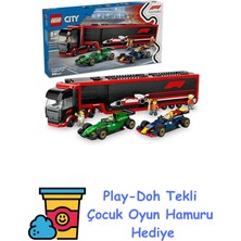 LEGO City RB20 ve AMR24 F1 Arabalı F1 Kamyonu 60445-8 Yaş ve Üzeri Çocuklar Için Yarış Arabalı Yaratıcı Oyuncak Yapım Seti Doğum Günü Hediyesi (1086 Parça) + Play-Doh Oyun Hamuru