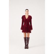 Holly Lolly Fırfırlı Mini Yolanthe Elbise Bordo