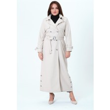 Belur Kadın Büyük Beden Astarlı Tam Boy Ceket Yaka Kaşe Kaban