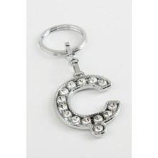 Zero Techmrt Gümüş Renkli Taşlı Harf Anahtarlık-Ç