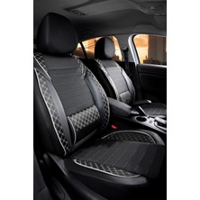 AG Store Ford Focus 3 Uyumlu Yarı Deri Oto Koltuk Kılıfı Ön/arka 5 Li Set Atlas Siyah-Beyaz