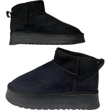 Şanzelize Kadın Siyah Süet Içi Kürklü Kalın Taban Bilekte Kısa Kadın Bot & Bootie