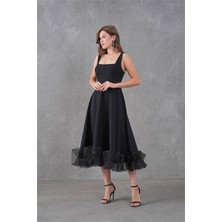 Dip Moda Kadın Tül Etekli Kalın Askılı Abiye Elbise DPS9326