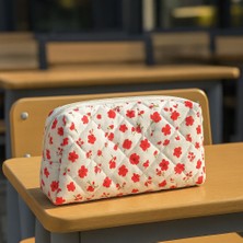 Ens Plastik Lale Desenli Makyaj Çantası (Büyük Boy) Kapitone Desenli Ultra Yumuşak