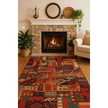 Patchwork Desenli Dekoratif Kaymaz Pamuk Dokuma Tabanlı Halı.