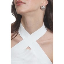 Labalaba Kadın Antik Gümüş Kaplama Çivili Model Iki Telli Halat Düğüm Küpe